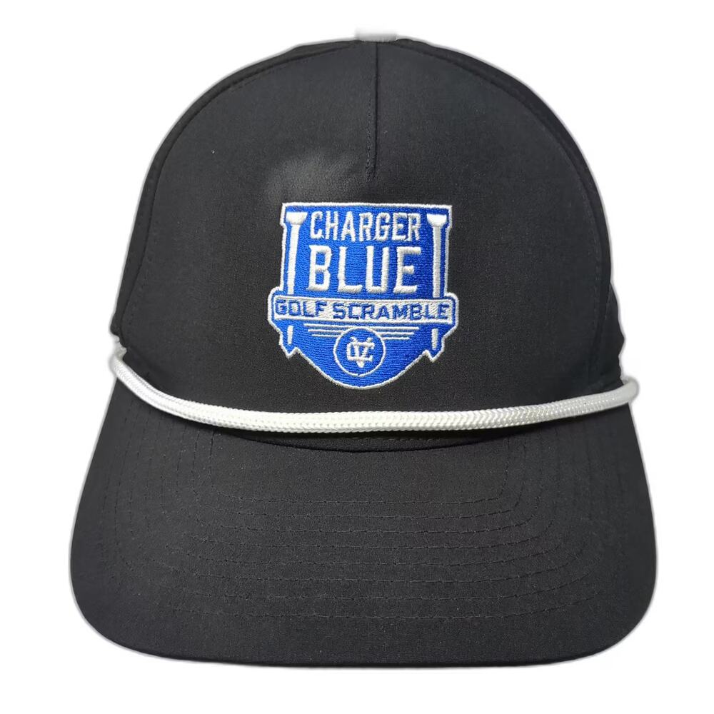 Pins & Aces 5 Panel Black Blue OS Snapback Charger Golf Scramble Rope Hat